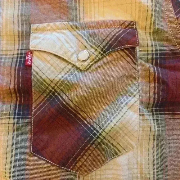 Levi's Plaid Snap Button Down Long Sleeve Shirt Red Size Medium - Picture 5 of 11